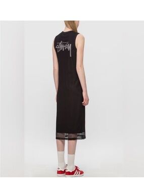 Stussy Sleeveless Logo Midi Dress with Sheer Hem